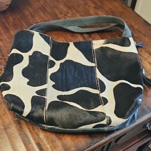 SOHPIA C Black and Cream Cowhide Shoulder Bag